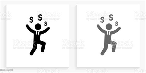 Rich Businessman Black And White Square Icon Stock Illustration