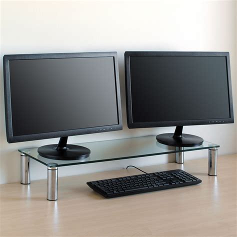 Large Double Monitor Riser Stand Pcimac Screen Tv Display Shelf Clear