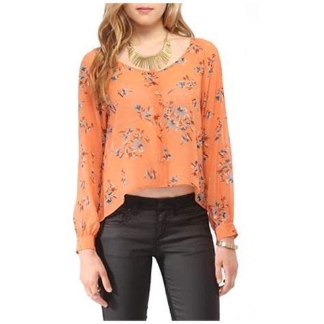 Orange Floral Print V Neck Long Sleeve Top Liked On Polyvore Featuring