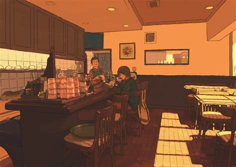 Man In The Diner Illustration Anime Cafes Japan Hd Wallpaper