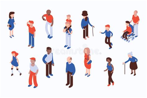 Different Isometric People Vector Set Isolated On White Stock