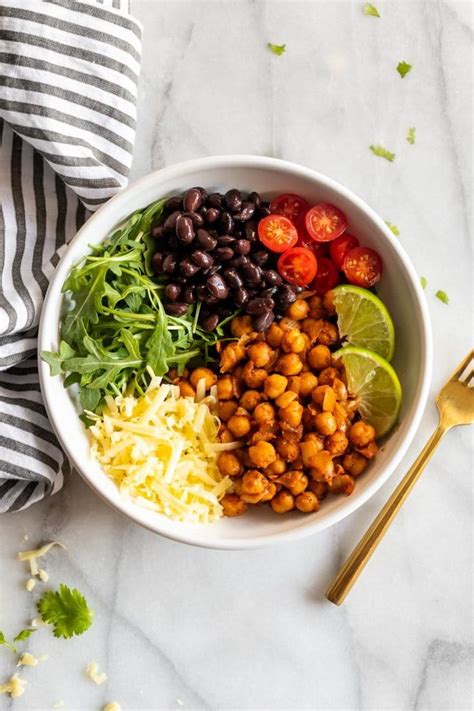 Vegetarian Taco Bowls Made With Spicy Smoky Chipotle Chickpeas Black