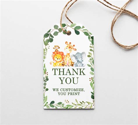 Jungle Thank You Tag Favor Tag Safari Animals Baby Shower T Etsy