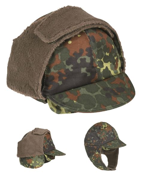Genuine German Army Issued Bundeswehr Flecktarn Camo Winter Pile Cap Hat Grade 1 Ebay