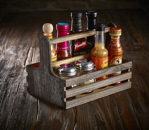 Rustic Wooden Table Caddy Cutlery Caddy Condiment Caddy Handled