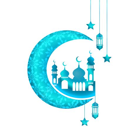 Ramadan Mosque With Moon And Lantern Vector Ramadan Kareem Lantern
