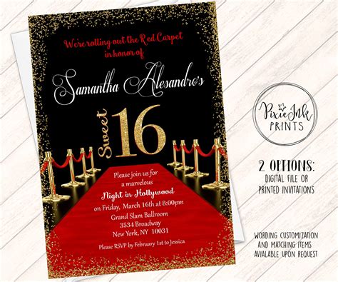 Red Carpet Sweet 16 Invitations Hollywood Sweet 16 Invite