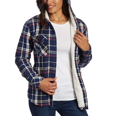 1499 Boston Trader Ladies Sherpa Lined Hooded Flannel Blue Size