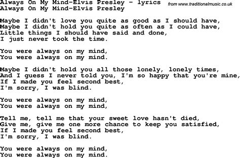 Love Song Lyrics Foralways On My Mind Elvis Presley