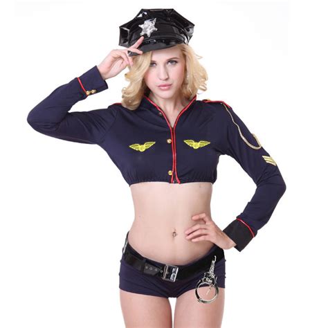 sexy policewoman uniform adult crop top and shorts set cop cosplay costume n18248