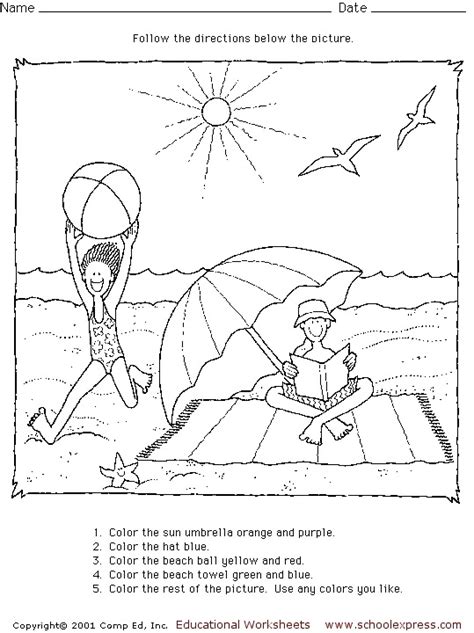 Following Directions Worksheet Elementary