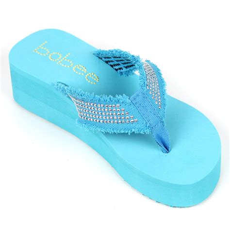 New Womens Fashion Wedge Platform Thong Slip On Flip Flops Sandals Eva 2 5 Inch Bobee Blue 9