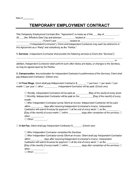 Temporary Employment Contract Template Download Print