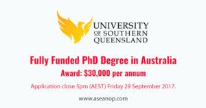 For masters 3 years, of which 2 years will be of degree while one year will be of korean language study. PhD Scholarship at University of Southern Queenland (USQ ...