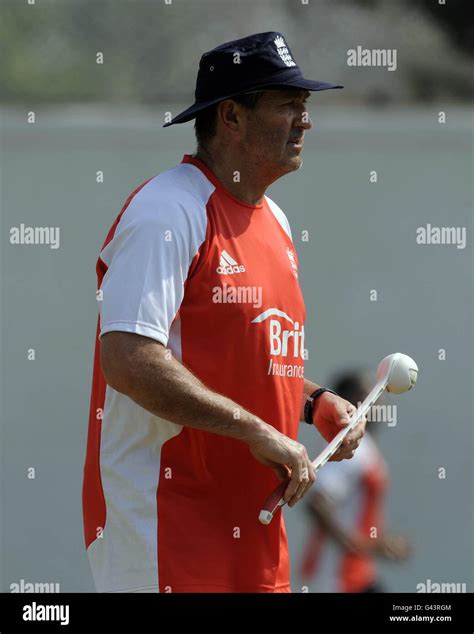 England Batting Coach Graham Gooch With His Ball Thrower During The