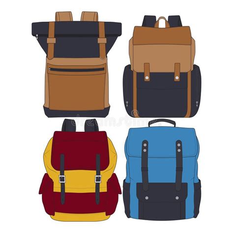 Set Of Vector Colorful Backpacks Set Of Backpacks For Schoolchildren