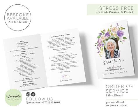 Printed Funeral Order Of Service Funeral Programme Funeral Etsy Uk