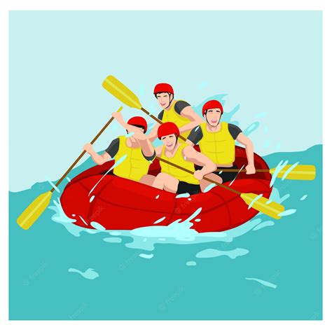 Premium Vector Vector Illustration A Group Of Man Rafting In The River