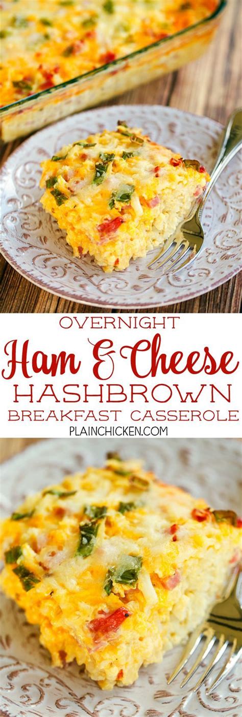 When cooking overnight, put your casserole on to cook right before you go to bed. Overnight Ham and Cheese Hashbrown Breakfast Casserole - hash browns, cheese, ham, green onions ...