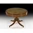 Regency Brown Oak & Ivory Leather Top Drum Table On Four Splayed Legs 