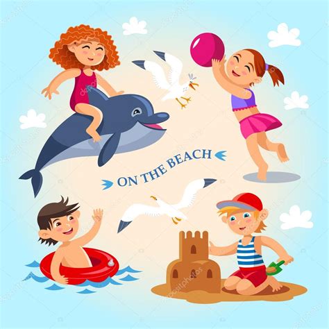 Beach Activities Cartoon Summer Childs Outdoor Activities On The