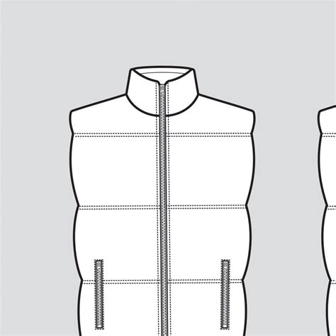 Quilted Puffy Vest Vector Fashion Flat Sketch Adobe Etsy Flat