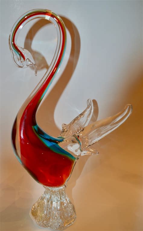 Vintage Murano Glass Swan Red Rare Etsy