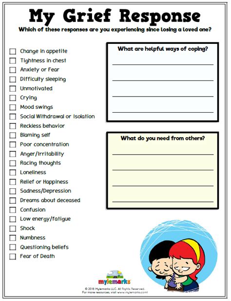 Grief And Loss Worksheets For Kids And Teens