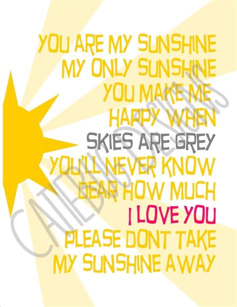 You Are My Sunshine Lyrics Nursery Digital Art Print By Catiebug