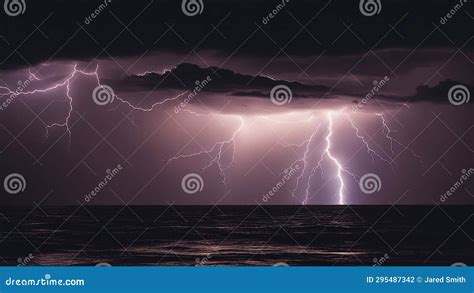 Lightning Over The Sea Lightning Storm Over A Black Sea Stock
