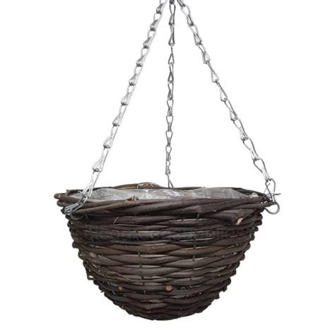 10 Inch Black Rattan Hanging Basket