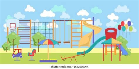 Kindergarten Playgrounds Background Children Outdoor Activity Stock