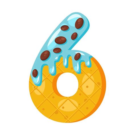 Donut Cartoon Six Number Vector Illustration Biscuit Bold Font Style
