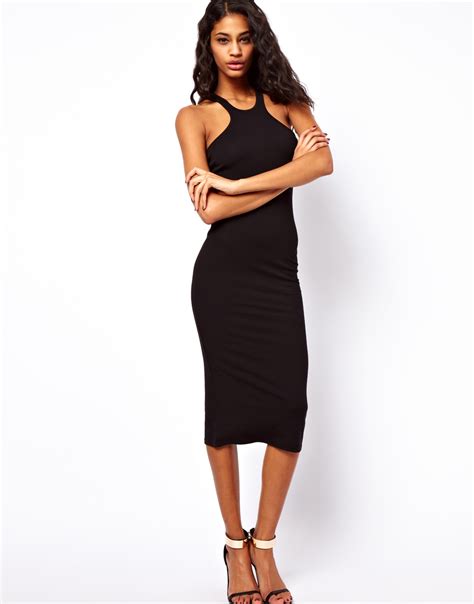 Lyst Asos Collection Asos Midi Bodycon Dress With Racer Neck In Black