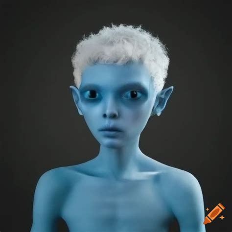 Portrait Of A Blue Skinned Humanoid Alien Boy With Pointed Ears And