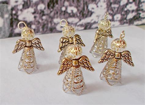 5 Silver Angel Miniature Ornaments 5 Piece Set Silver Stand Etsy