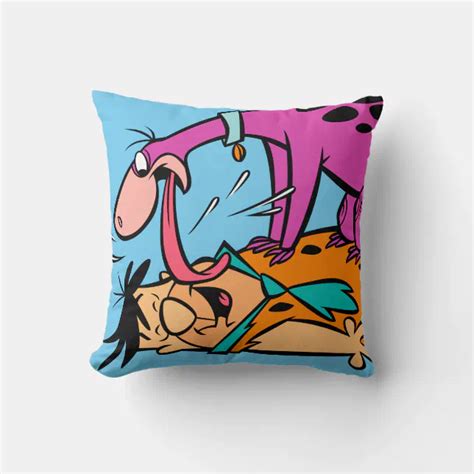 Dino Licking Fred Flintstone Throw Pillow Zazzle