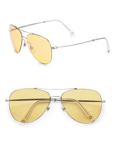 gucci 59mm aviator sunglasses in yellow lyst