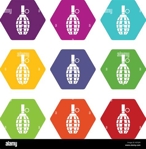 Grenade Icon Set Color Hexahedron Stock Vector Image And Art Alamy