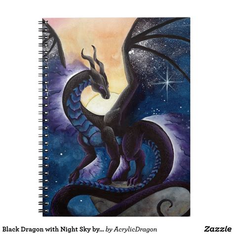 Black Dragon With Night Sky By Carla Morrow Notebook Zazzle Dragon