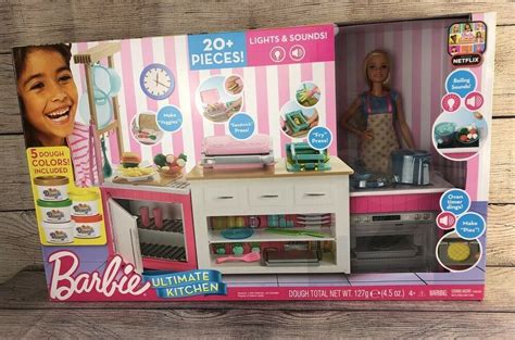 Mattel Frh73 Barbie Kitchen Playset With Doll With 5 Dough Colors And 20 Accessories For Sale