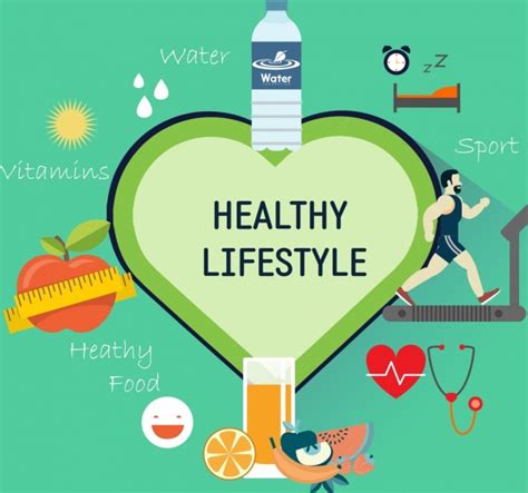 Healthy Lifestyle Infographic Heart Water Fruit Icons Vectors Graphic