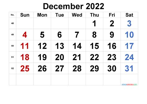 December 2022 Calendar Template Free Printable Calendar Com December