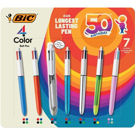Bic 4 Color Retractable Ballpoint Pen Med Pt 10mm Variety 7 Pack