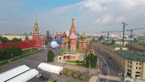 Russia Moscow Aerial Cityscape Red Square St Basils Cathedral And