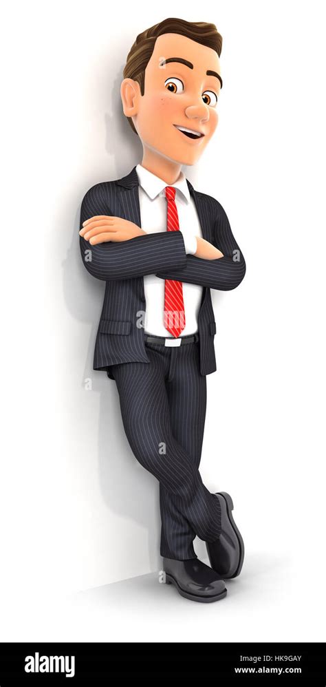 3d Businessman Standing Against Wall Illustration With Isolated White