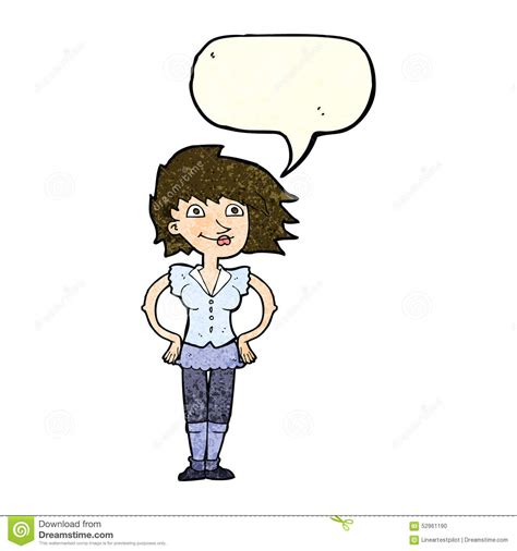 Cartoon Woman With Hands On Hips With Speech Bubble Stock Illustration