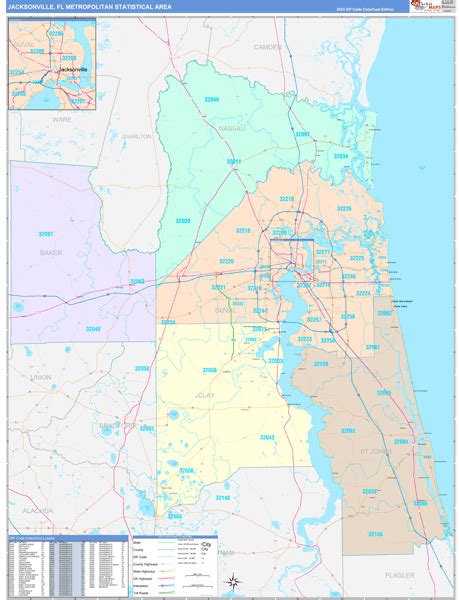 Jacksonville Metro Area Fl Zip Code Maps Color Cast