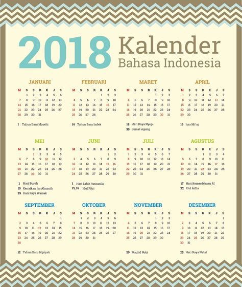 Kalender 2018 Bahasa Indonesia Lengkap Dengan Hari Libur Nasional Dan