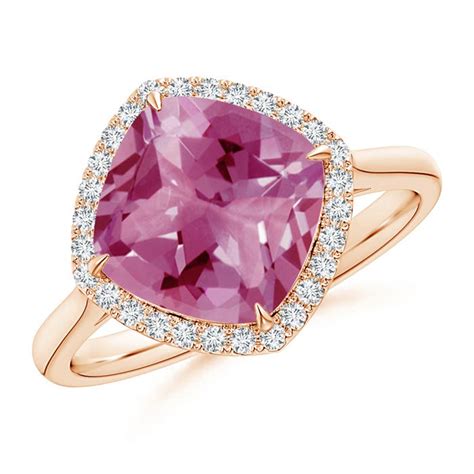 Cushion Cut Pink Tourmaline Statement Ring With Diamond Halo Angara